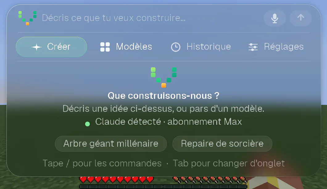 L’écran d’accueil avec la ligne « Claude détecté · abonnement Max » et trois idées pour commencer.